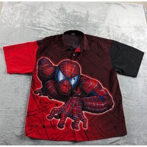 VTG Spider-Man Shirt Mens XL Button Up Marvel Superhero Movie All Over Print Y2K